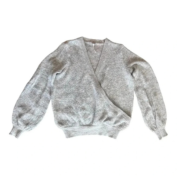 Free People 'Karina' Slouchy Faux Wrap Front Puff Sleeves Sweater Oversized - Picture 6 of 13